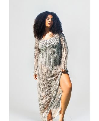 Plus Size Sheer Spot-Print Kaftan
