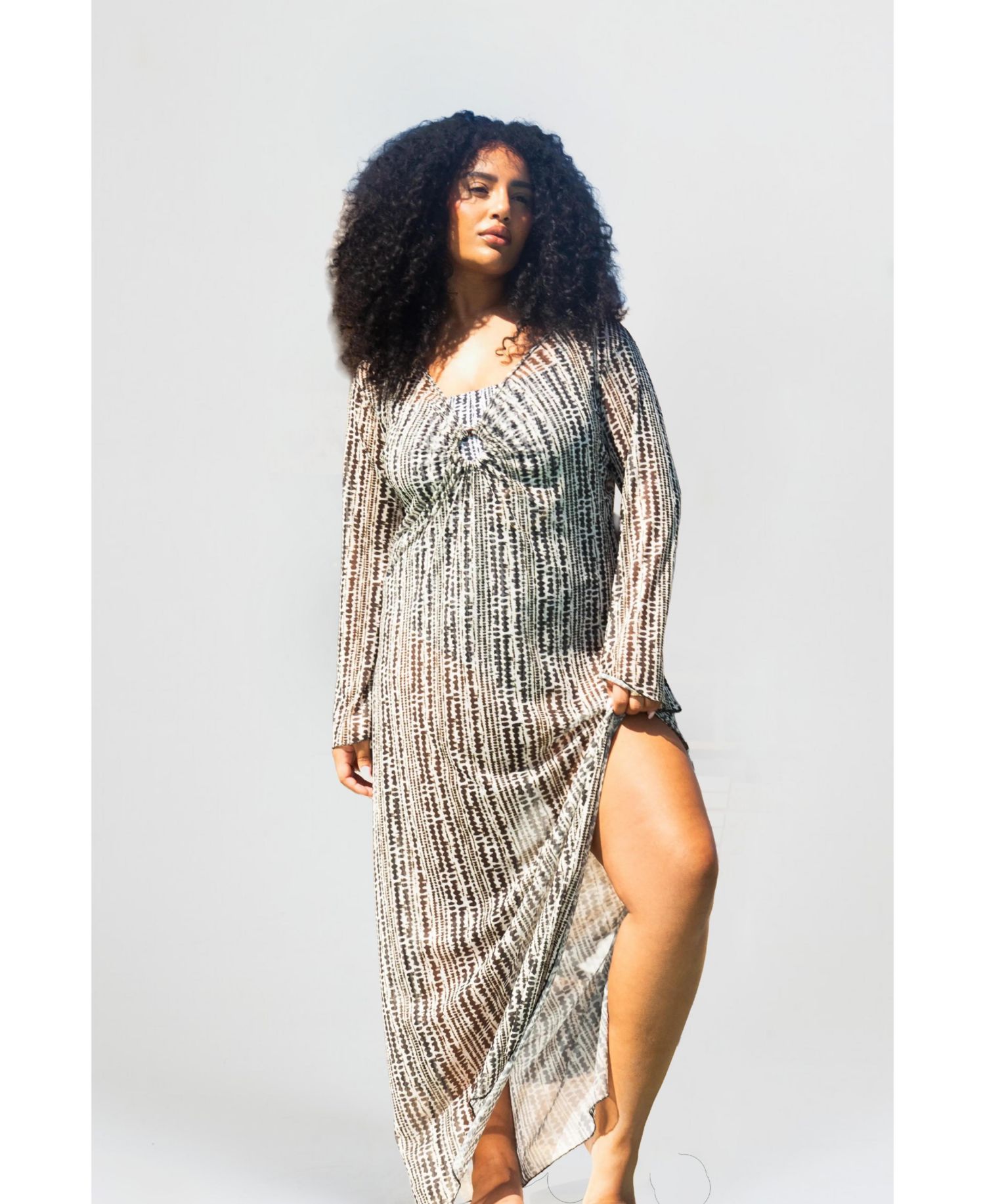 Plus Size Sheer Spot-Print Kaftan