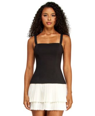 Juniors' Square Neck Drop Waist Pleated Mini Dress