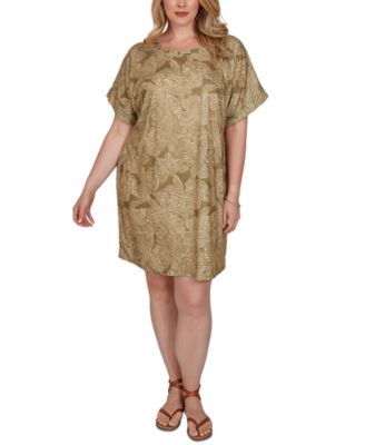 Plus Size Printed Short-Sleeve Grommet Dress