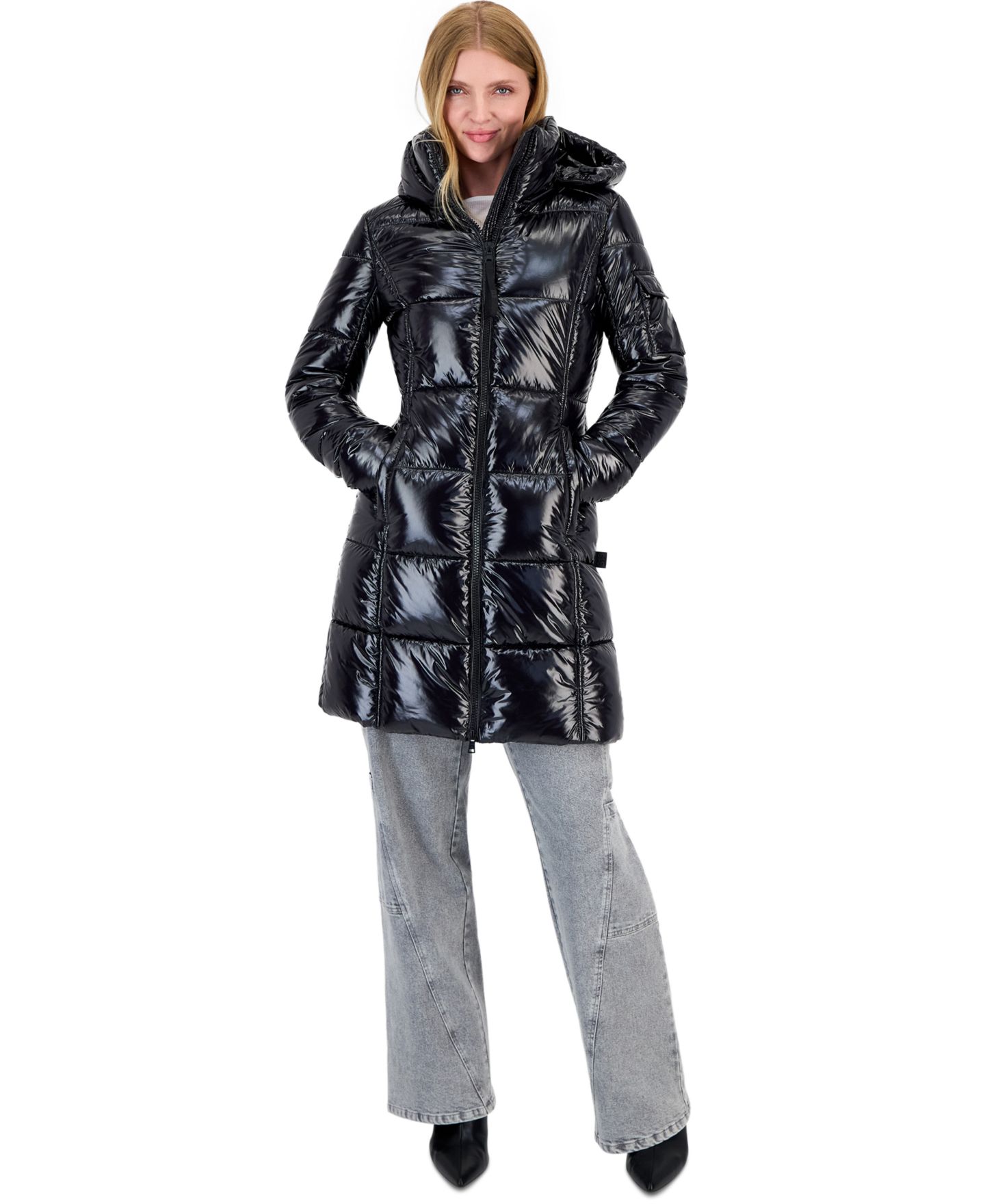 Женская куртка S13 Hooded Thumbhole-Cuff Shine Puffer, цвет: Оникс — фото 1