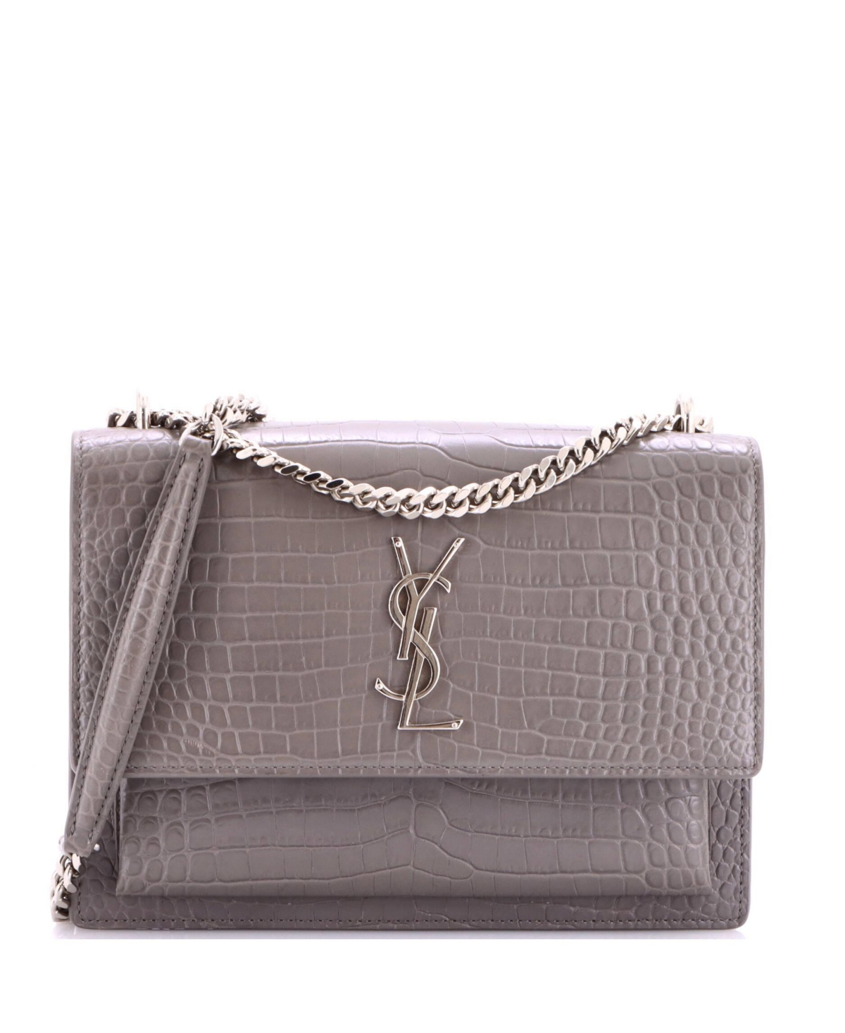Pre-Owned Saint Laurent Medium Sunset Crossbody Bag Embossed Leather - Grey