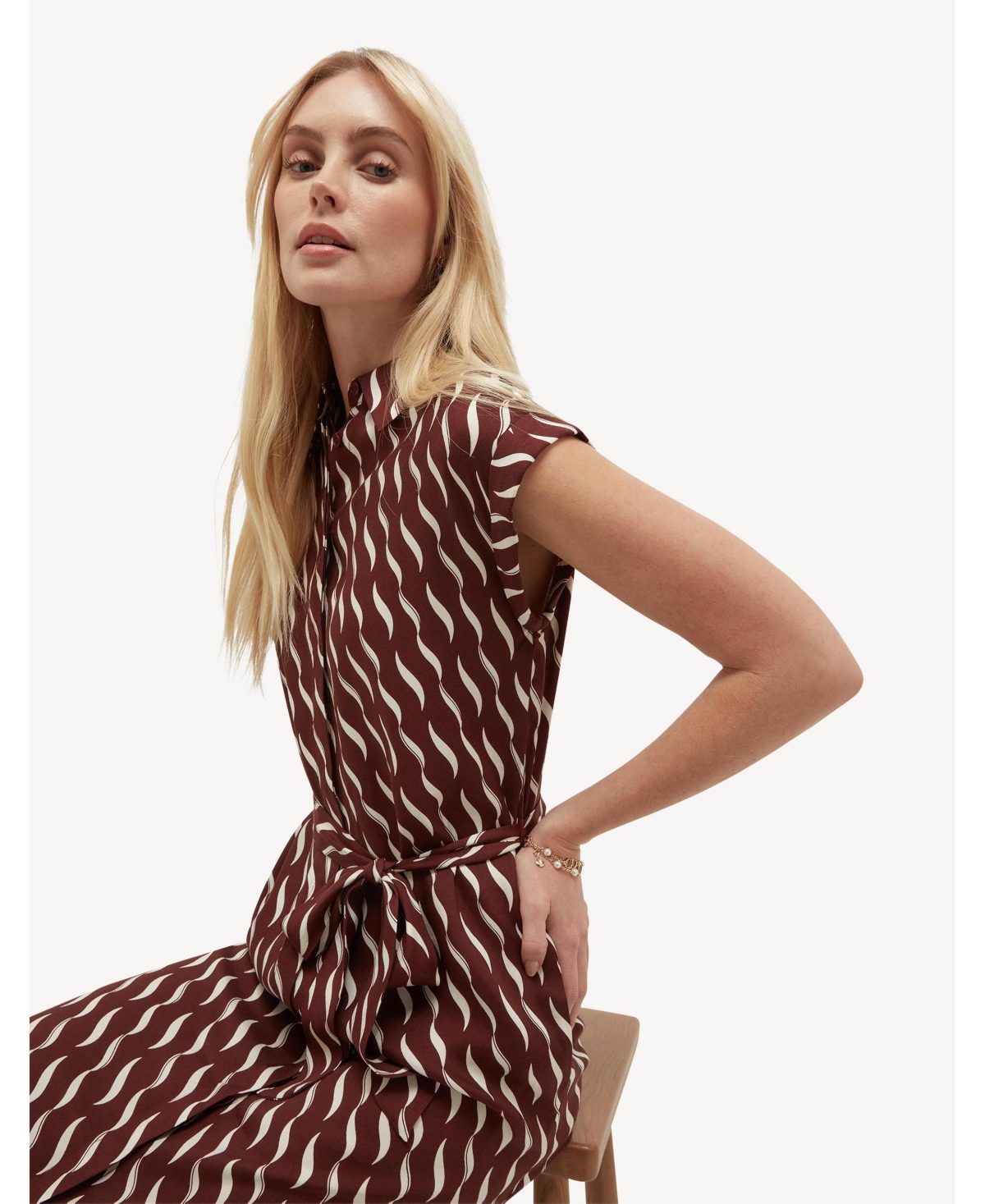 Hobbs London Women's Viviene Textured Tie Waist Midi Dress