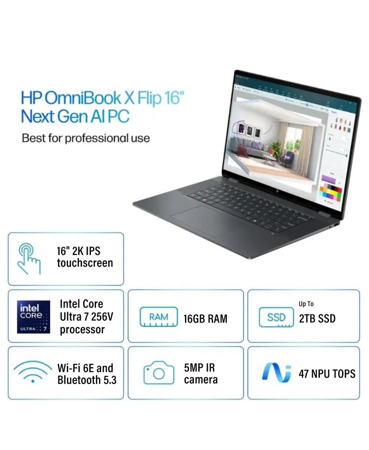 Hp OmniBook X Flip 16" 2-in-1 Touchscreen Windows 11 Pro Laptop