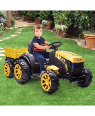 Kids Ride-On Tractor 12V Battery-Powered with Detachable Trailer and Remote Control, 61" x 27" x 23", 66 lbs Capacity, Ages 3-6