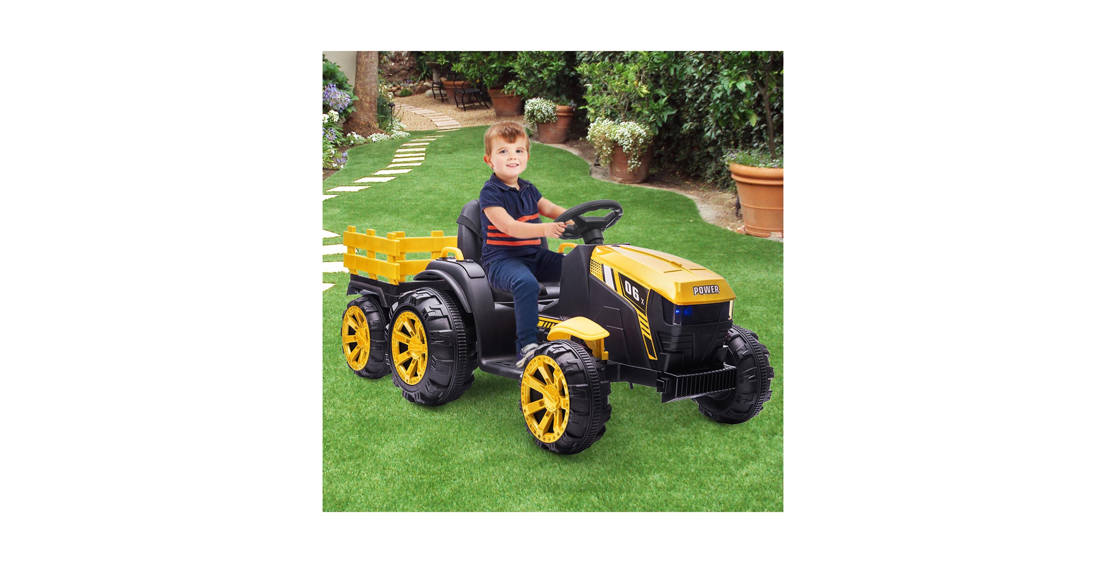 homfan Kids Ride-On Tractor 12V Battery-Powered with Detachable Trailer and Remote Control, 61" x 27" x 23", 66 lbs Capacity, Ages 3-6
