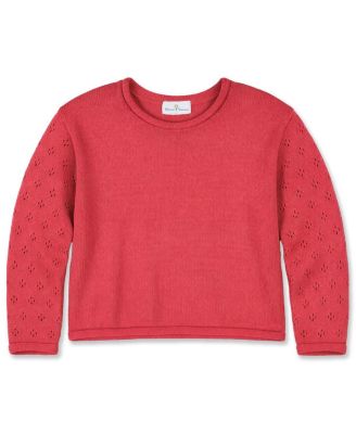 Girls' 4-16 Drop-Shoulder Pointelle Cotton Sweater