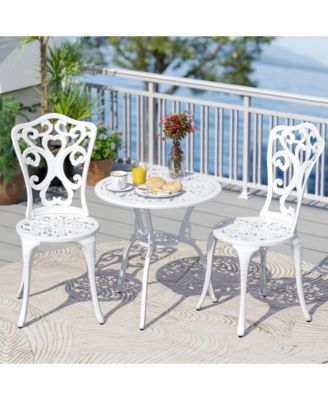 3 Piece All Weather Cast Aluminum Bistro Chairs and Table with Umbrella Holes
