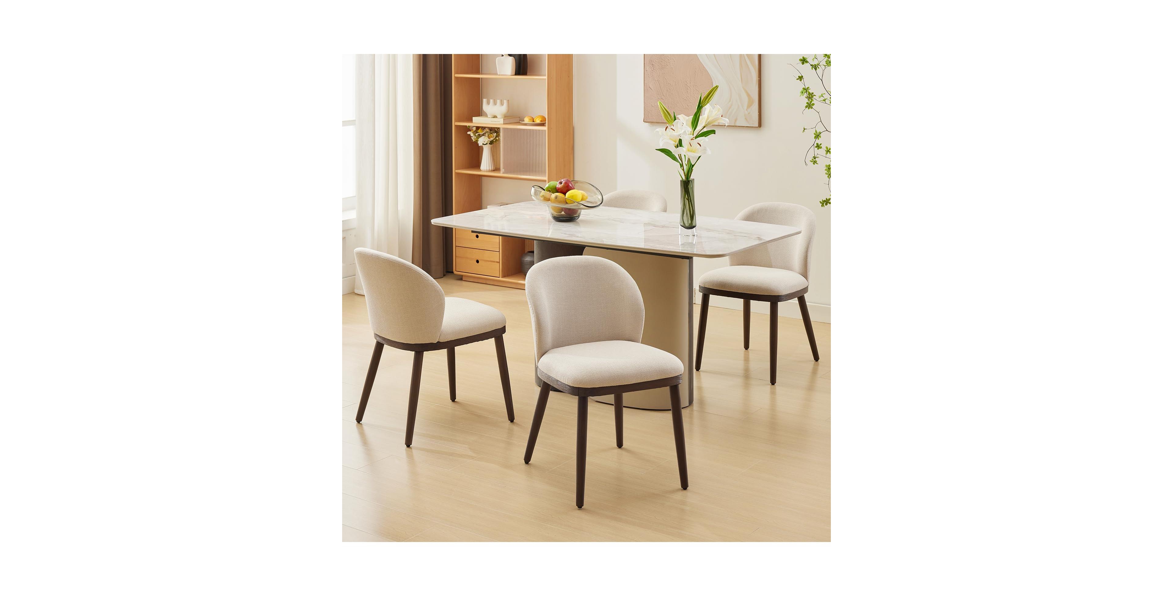 homfan Modern Upholstered Dining Chairs Set of 4, Armless Polyester Seats, Wooden Legs, Accent Side Chairs for Kitchen, Dining Room, Office