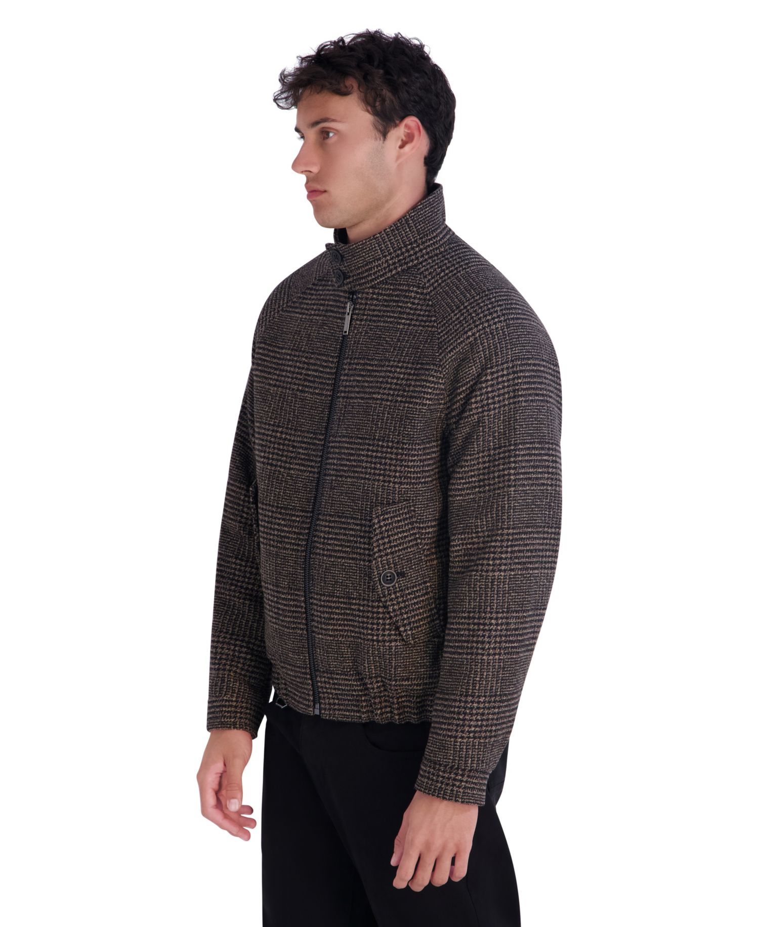 Men's Houndstooth Wool-Blend Bomber Modern-Fit Jacket