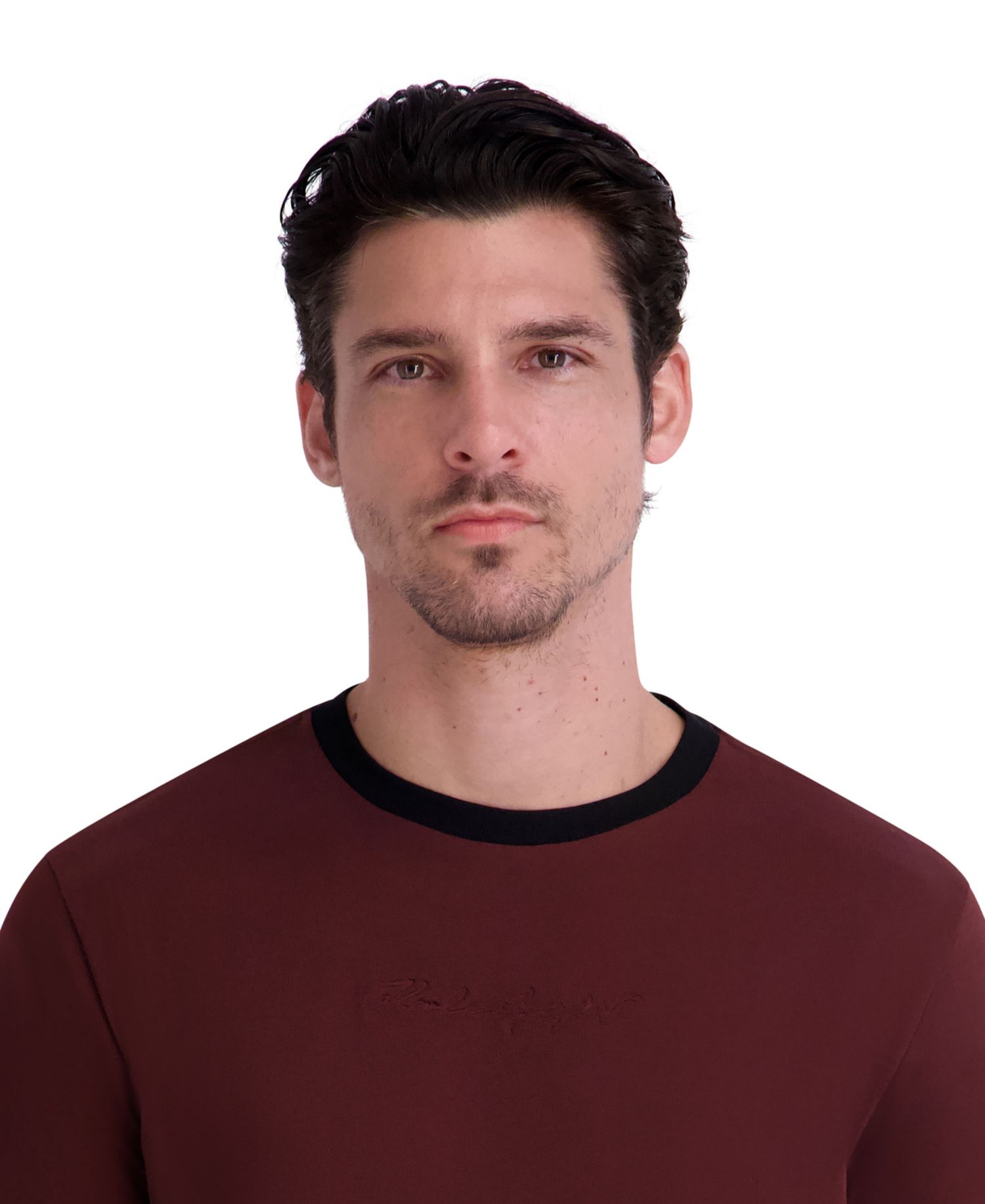 Men's Embossed-Signature Contrast-Trim T-Shirt