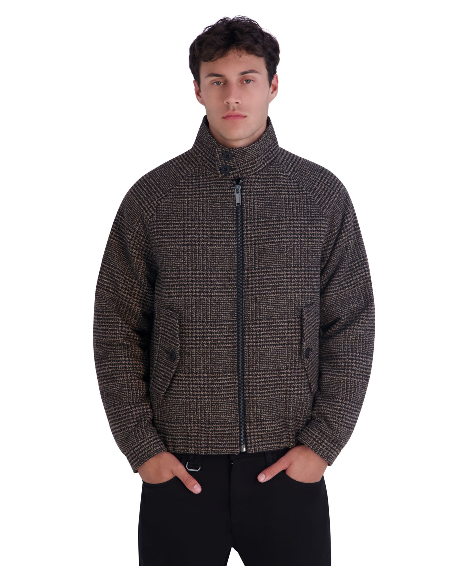 Men's Houndstooth Wool-Blend Bomber Modern-Fit Jacket