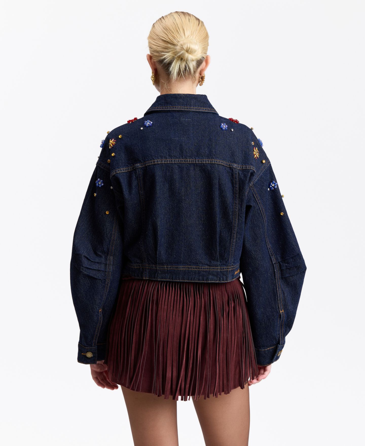 Женский пиджак Avec Les Filles Gem-Embellished Cropped Denim Blazer, цвет: Разноцветный — фото 6