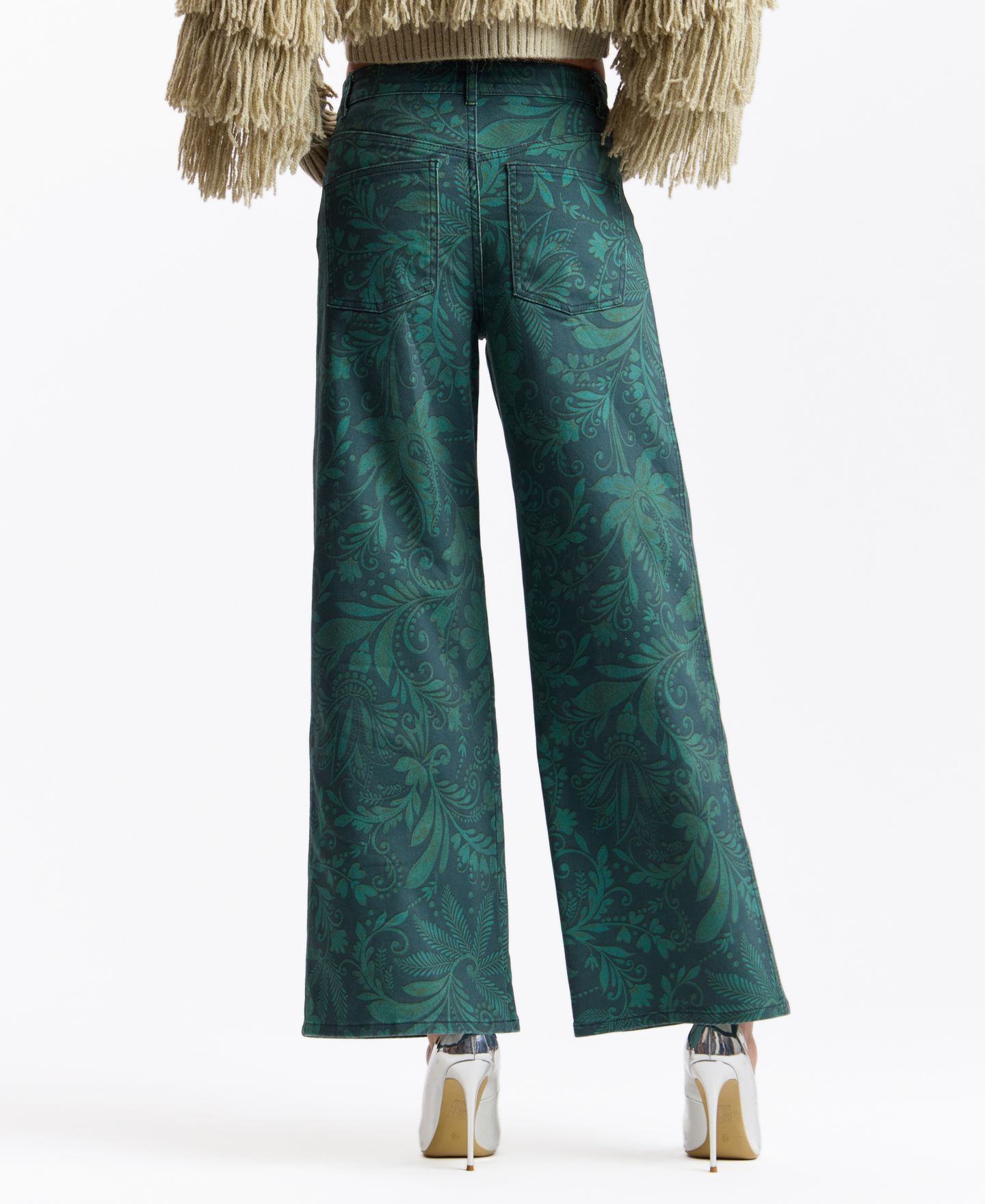 Женские джинсы Avec Les Filles High-Rise Floral-Print Wide-Leg, цвет: Бирюзовый полуночный — фото 5