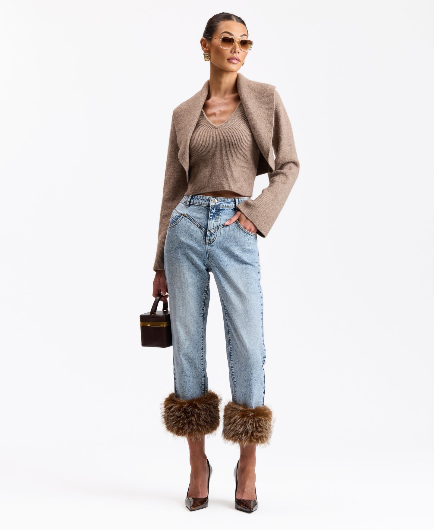 Женские болеро Avec Les Filles Oversized Shawl-Collar Cropped Shrug, цвет: Серо-бежевый — фото 2