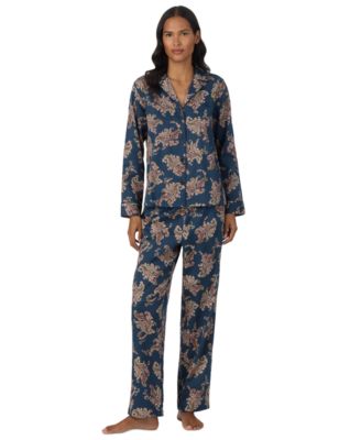Women's Long-Sleeve Notch Collar Top and Pants, 2-Piece Set