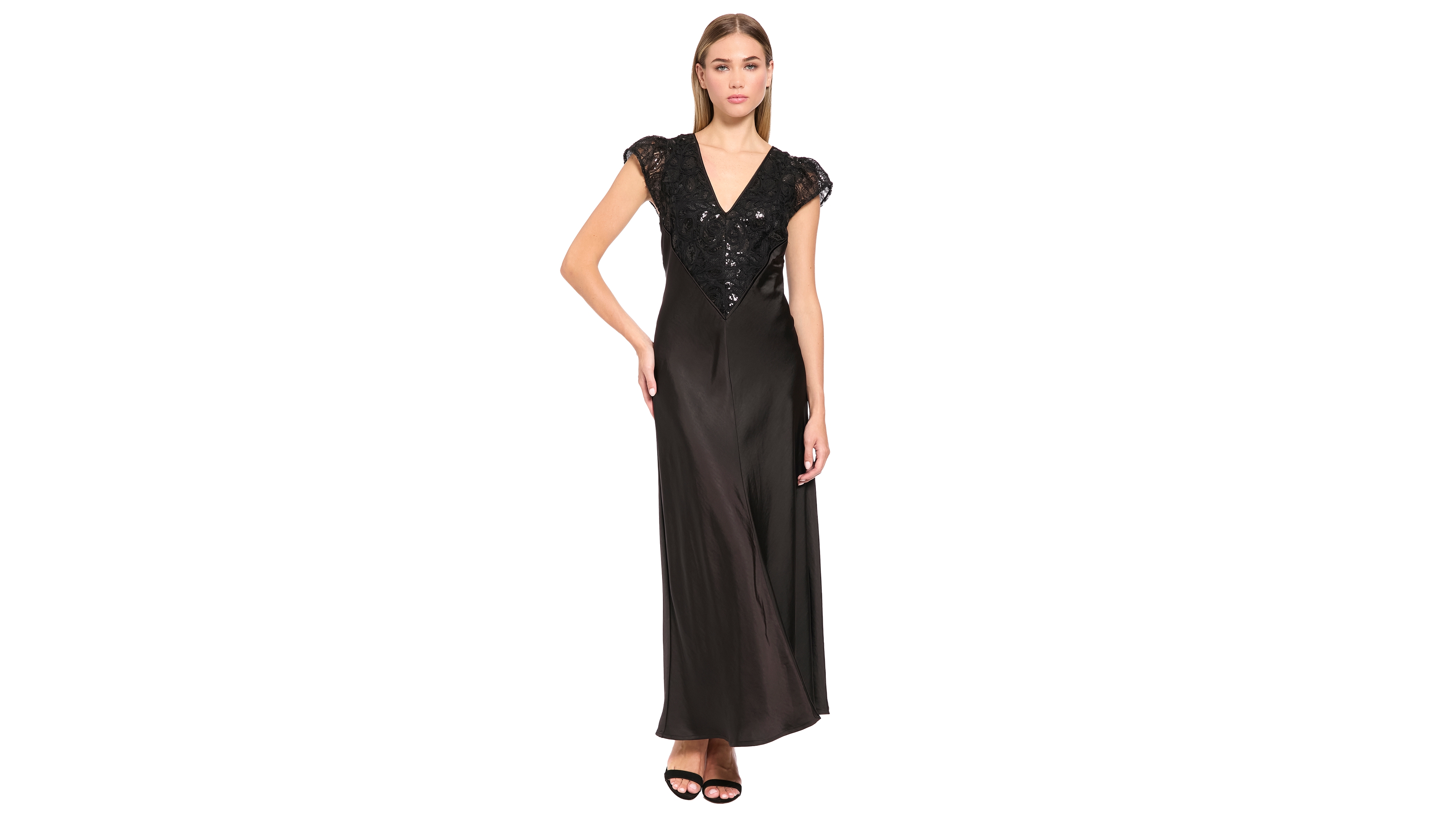 Luxely Women's Flutter-Sleeve Embroidered Satin Midi Dress