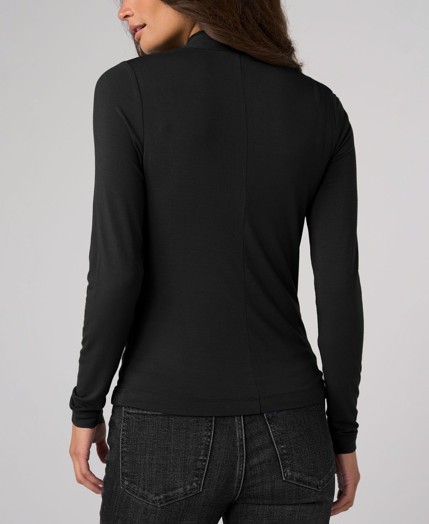 Petite Long-Sleeve Wrap-Neck Jersey-Knit Blouse