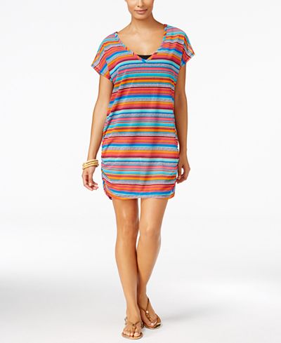 Anne Cole Triangle Striped Mesh Tunic Cover-Up
