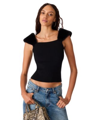 Women's Madelyn Sleeveless Square-Neck Faux Fur-Trim Sweater