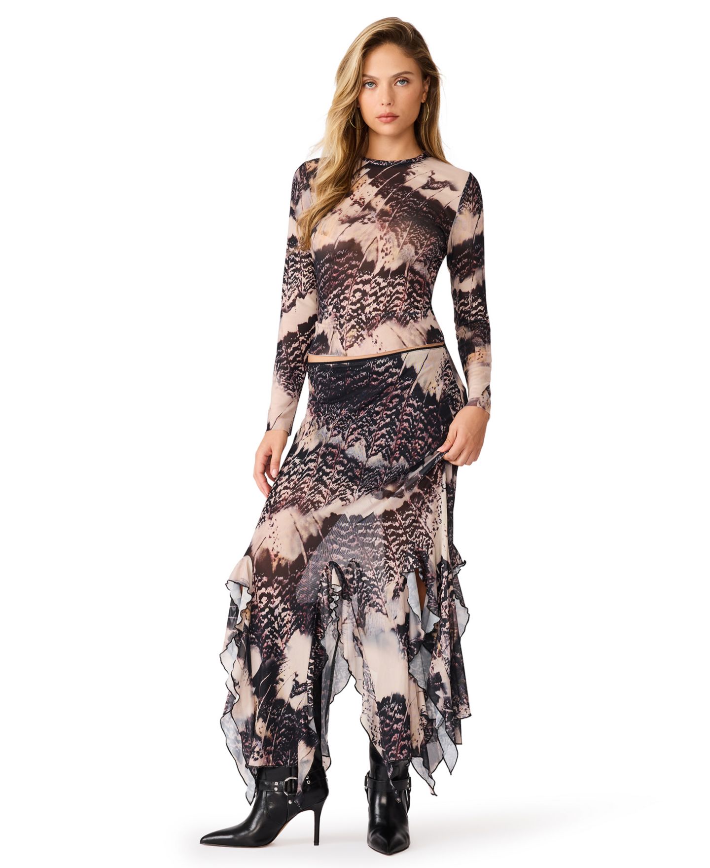 Женская юбка Steve Madden Chelsey Chiffon Maxi Asymmetrical, цвет: Теневой — фото 2