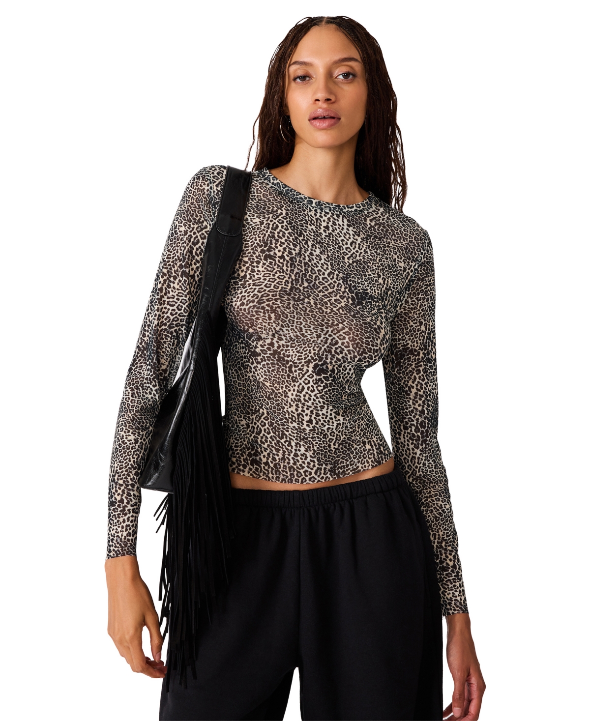 Steve Madden Women's Sandy Long-sleeve Leopard-print T-shirt In Black