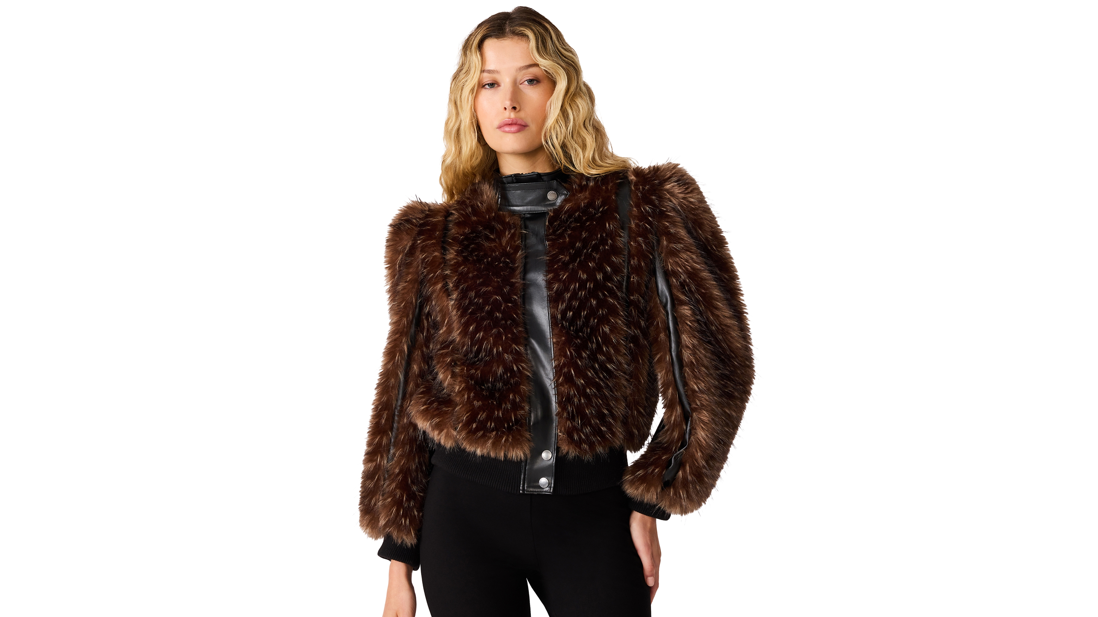 Steve Madden Women's Pru Faux-Fur Cropped Mock-Neck Jacket