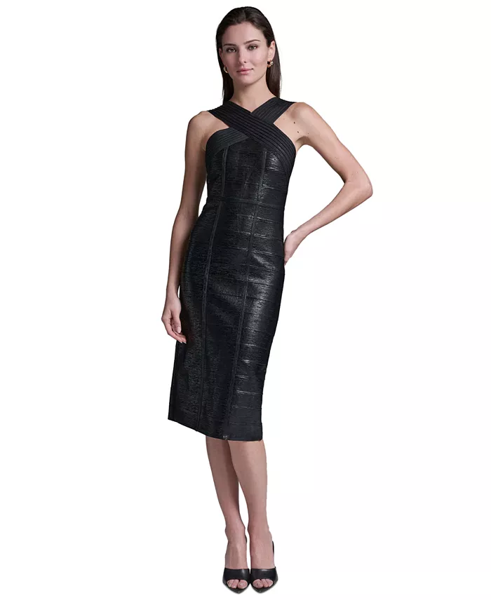 Women's Black Bandage Midi Dress