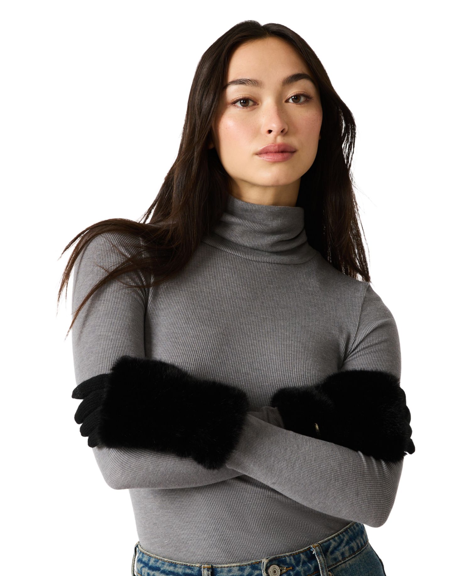 Faux-Fur-Cuff Cozy Knit Gloves