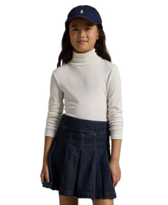 Girls' 4-16 Ribbed Long-Sleeve Cotton-Blend Turtleneck T-Shirt