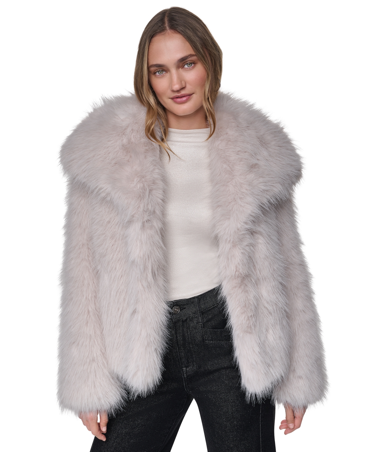 Dkny Jeans Women's Shawl-Collar Faux Fur Jacket - Cream
