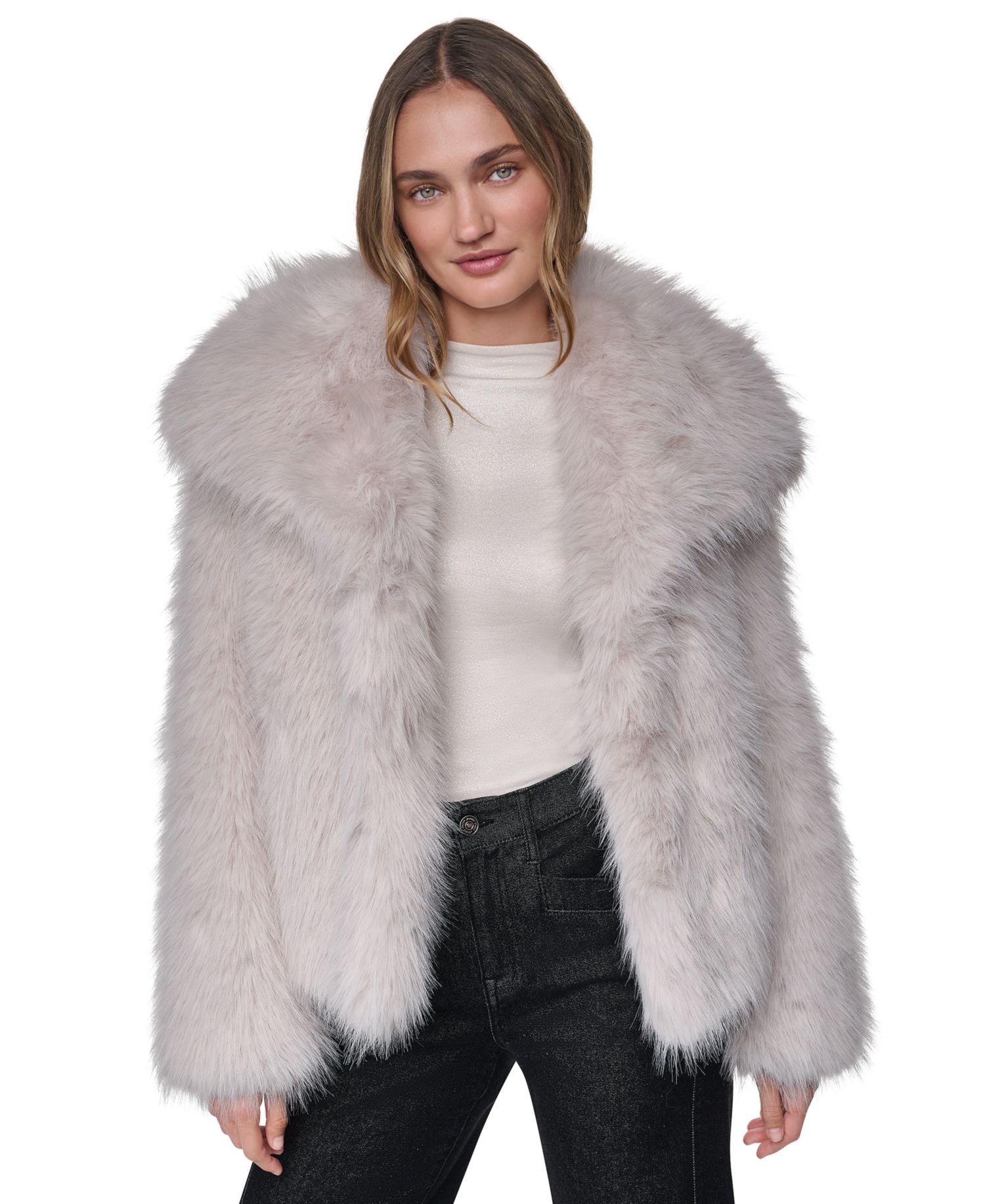 Women's Shawl-Collar Faux Fur Jacket