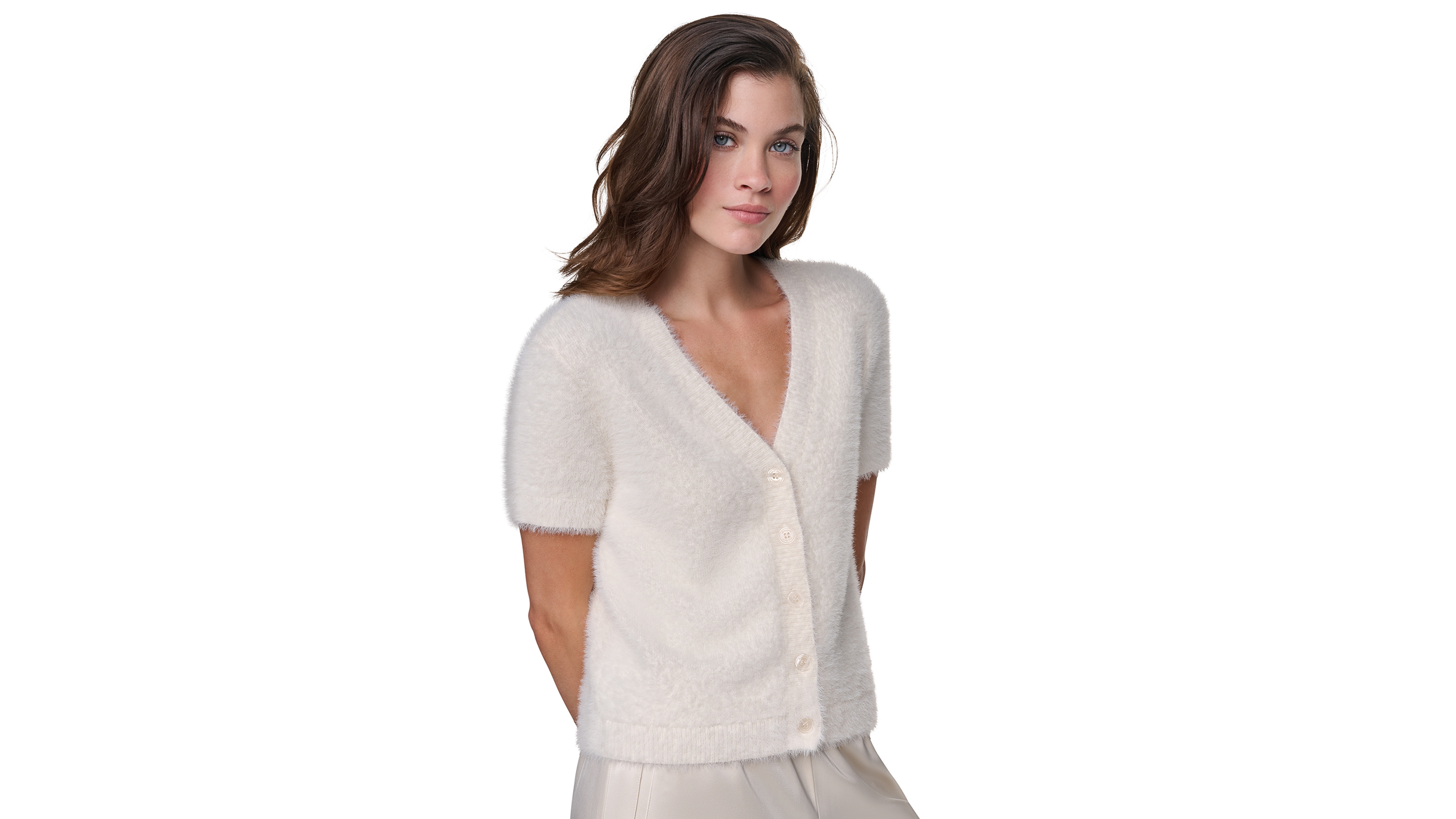 Dkny Jeans Women's Short-Sleeve Brushed-Knit V-Neck Cardigan