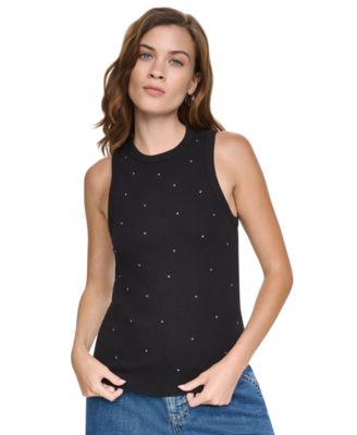 Women's Rhinestones Ribbed Tank Top