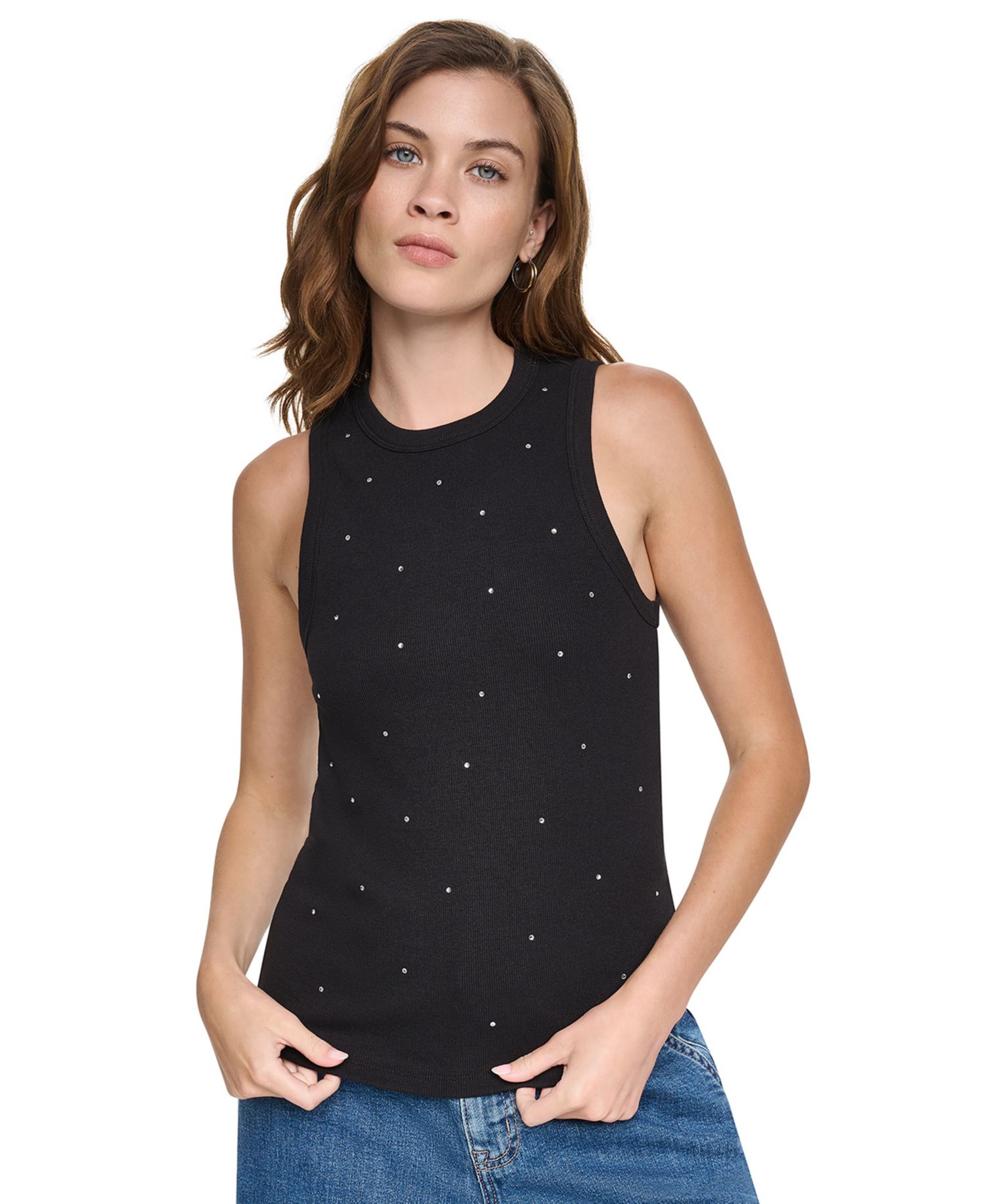 Women's Rhinestones Ribbed Tank Top