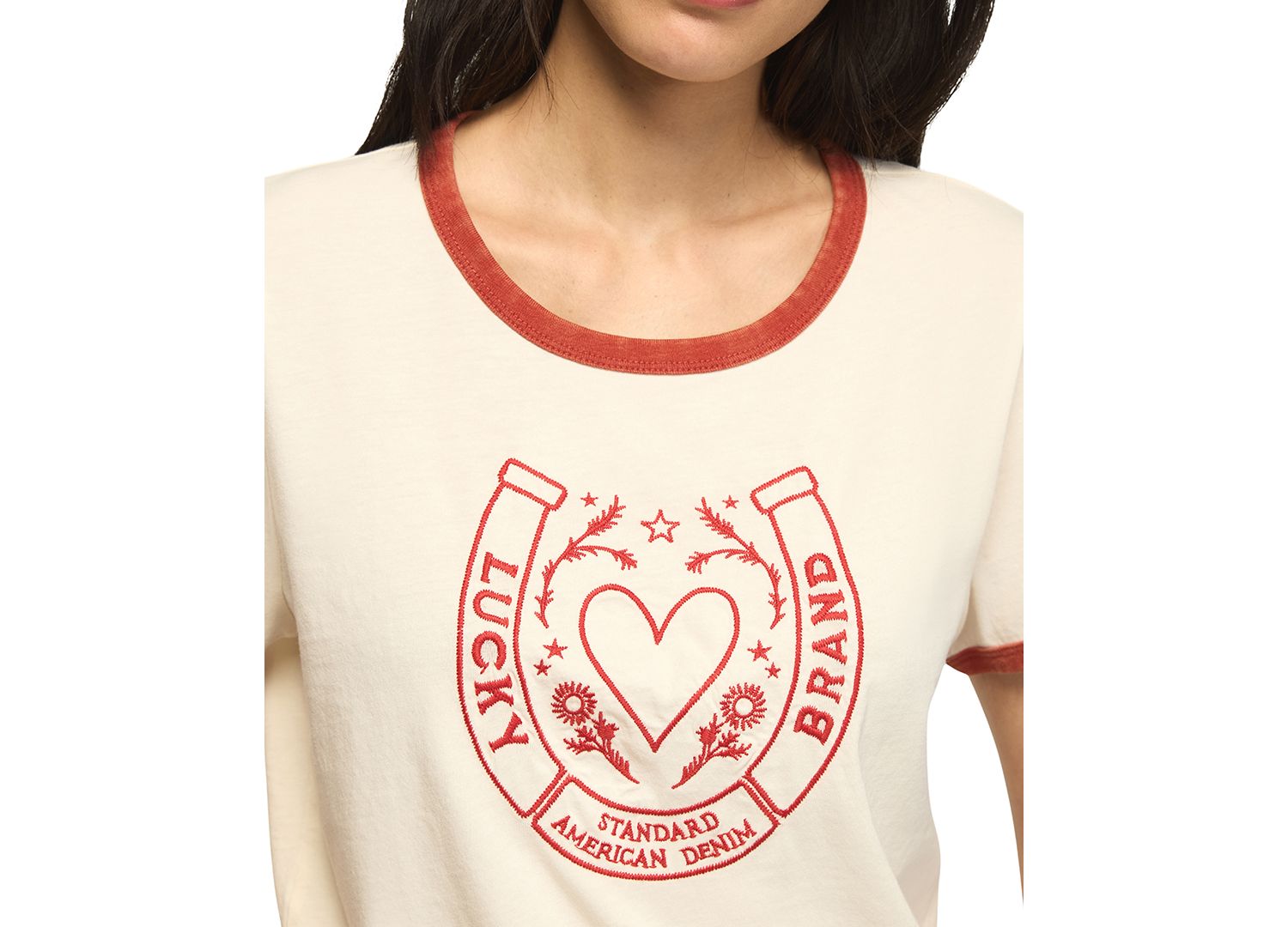 Women's Lucky Horseshoe Retro Graphic Ringer T-Shirt