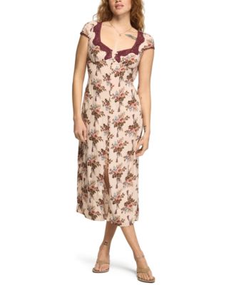 Women's Cap-Sleeve Tie-Back Floral-Print Slip Dress