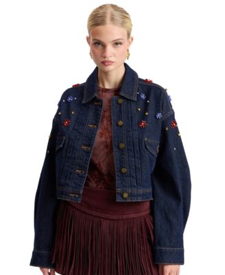 Women's Gem-Embellished Cropped Denim Blazer
