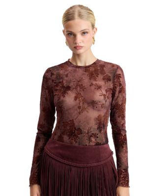 Women's Long-Sleeve Lace Floral-Print Top