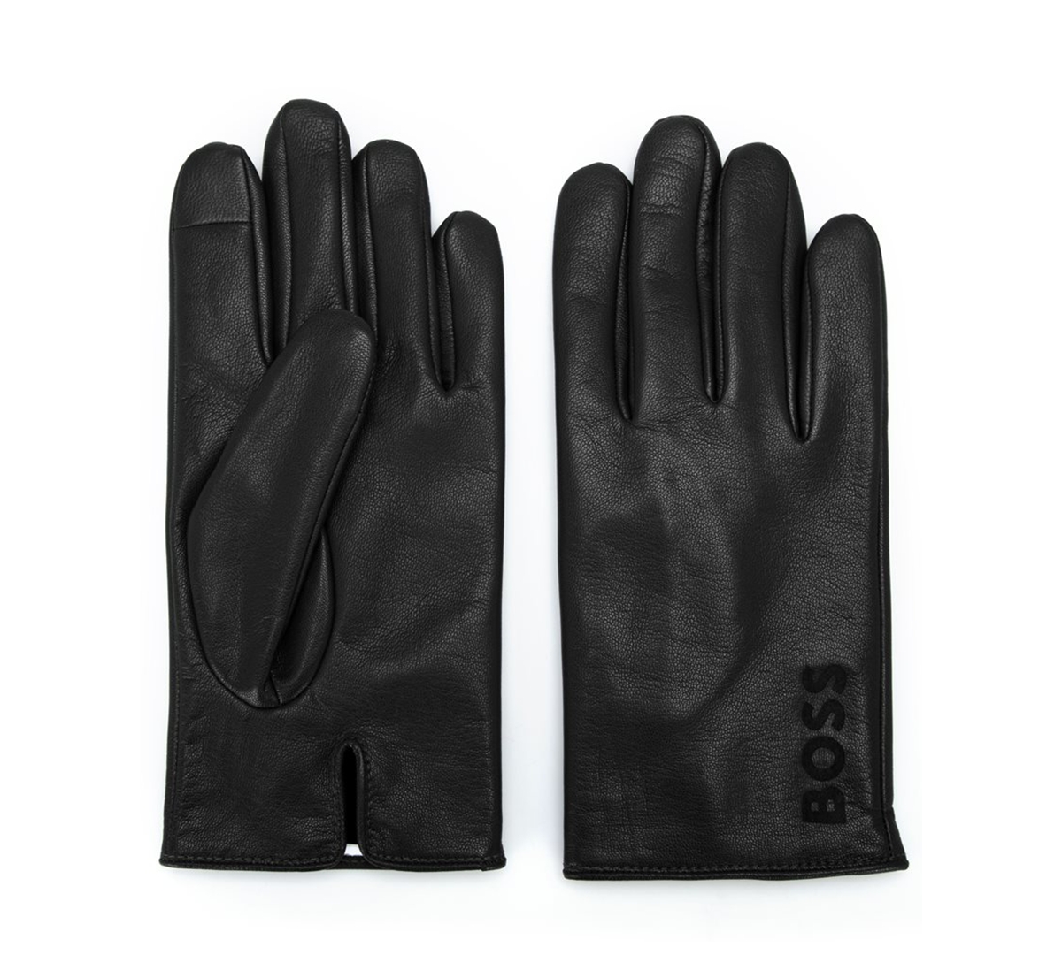 Hugo Boss Touch-Tech Flannel-Lined Lamb Leather Gloves - Black