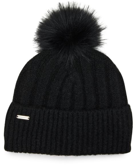 Женская шапка Steve Madden Rib Lined Classic Beanie Hat, цвет: Чёрный