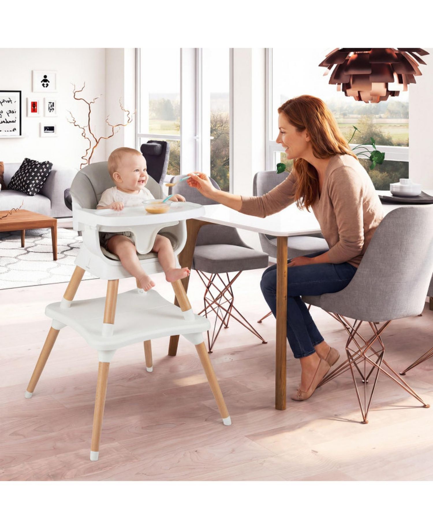 Convertible Wipe Clean Wooden Beech Legs High Chair
