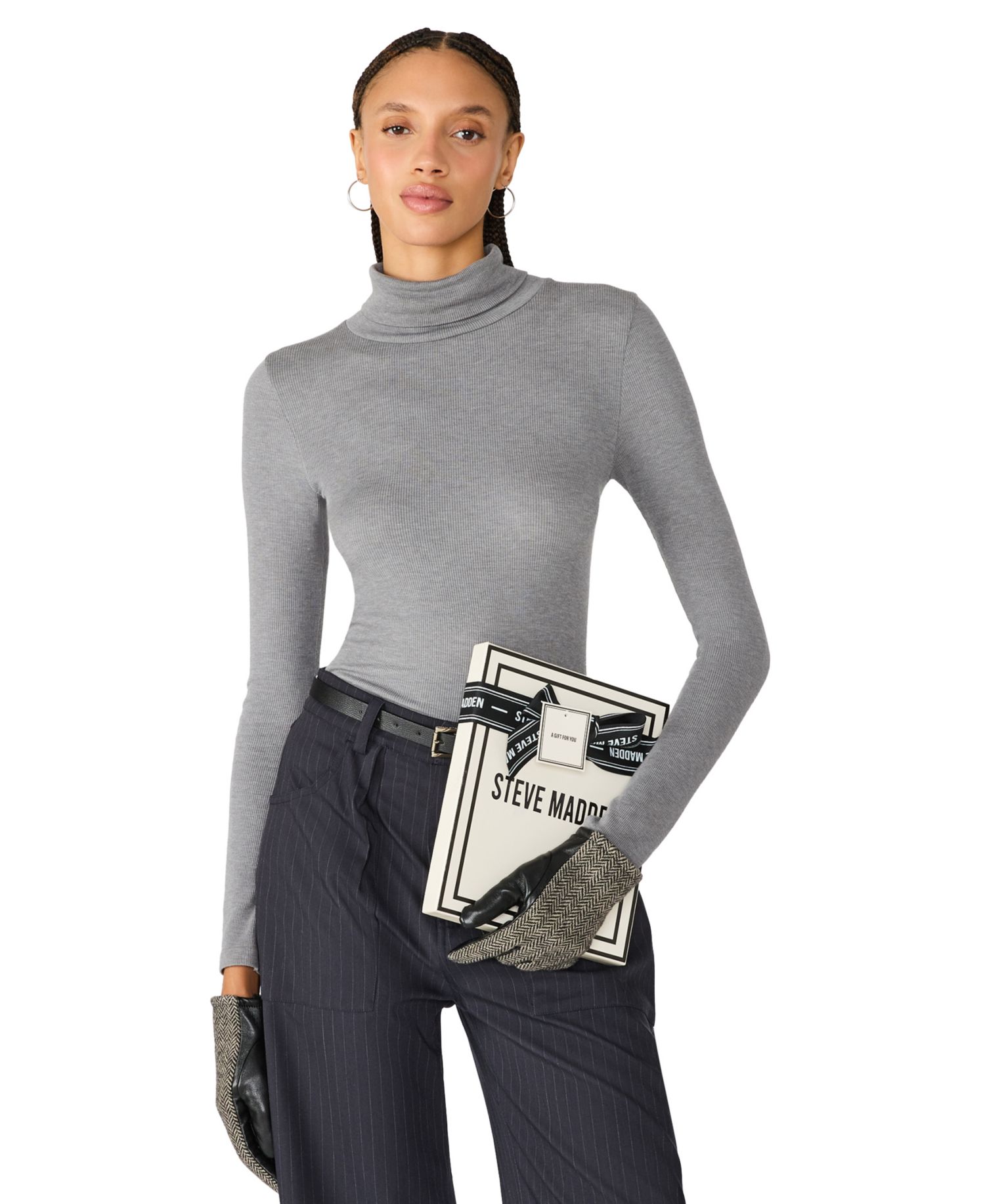 2-Piece Herringbone and Faux Leather Glove Set