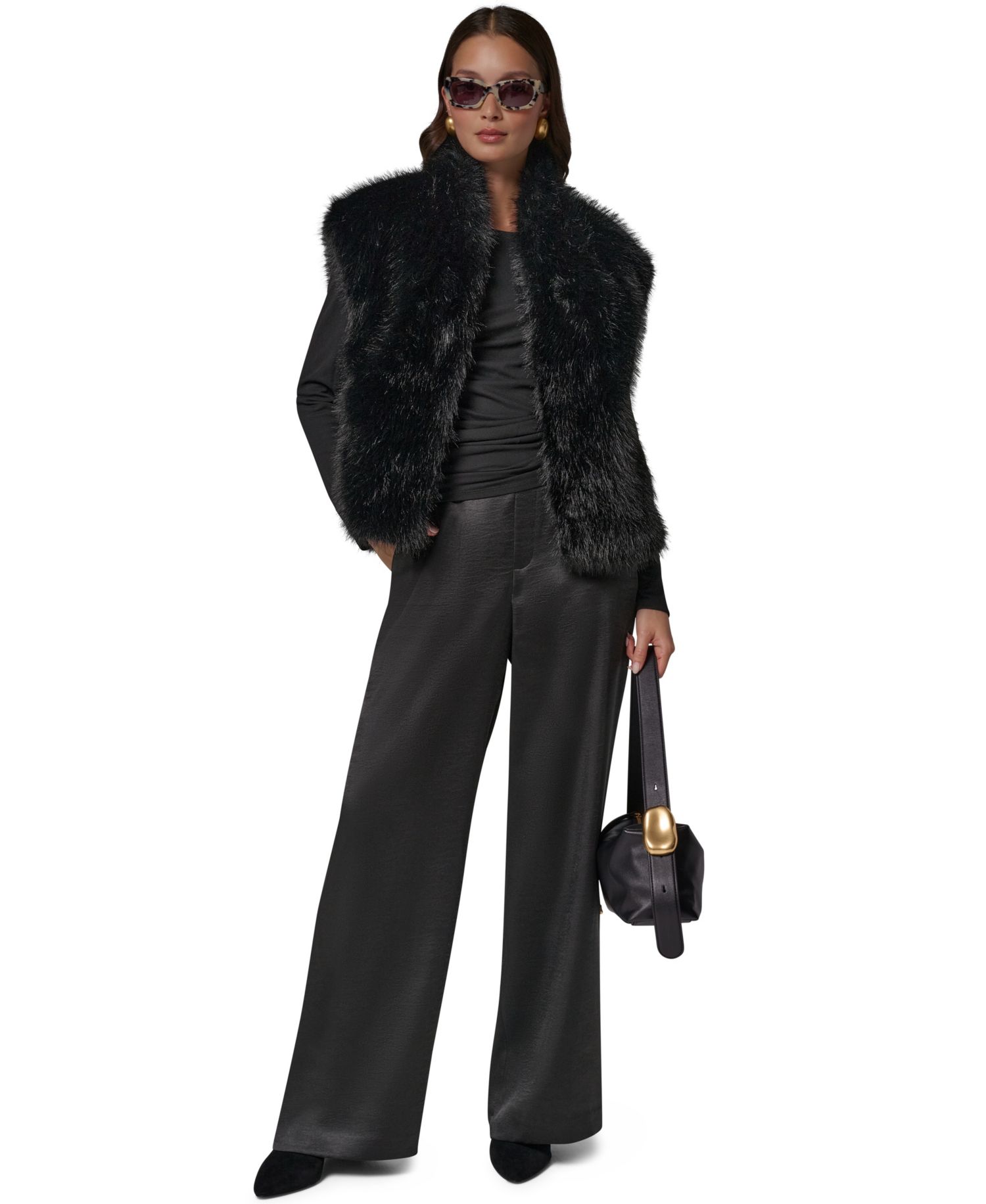 Petite Faux Fur Sleeveless Collared Vest