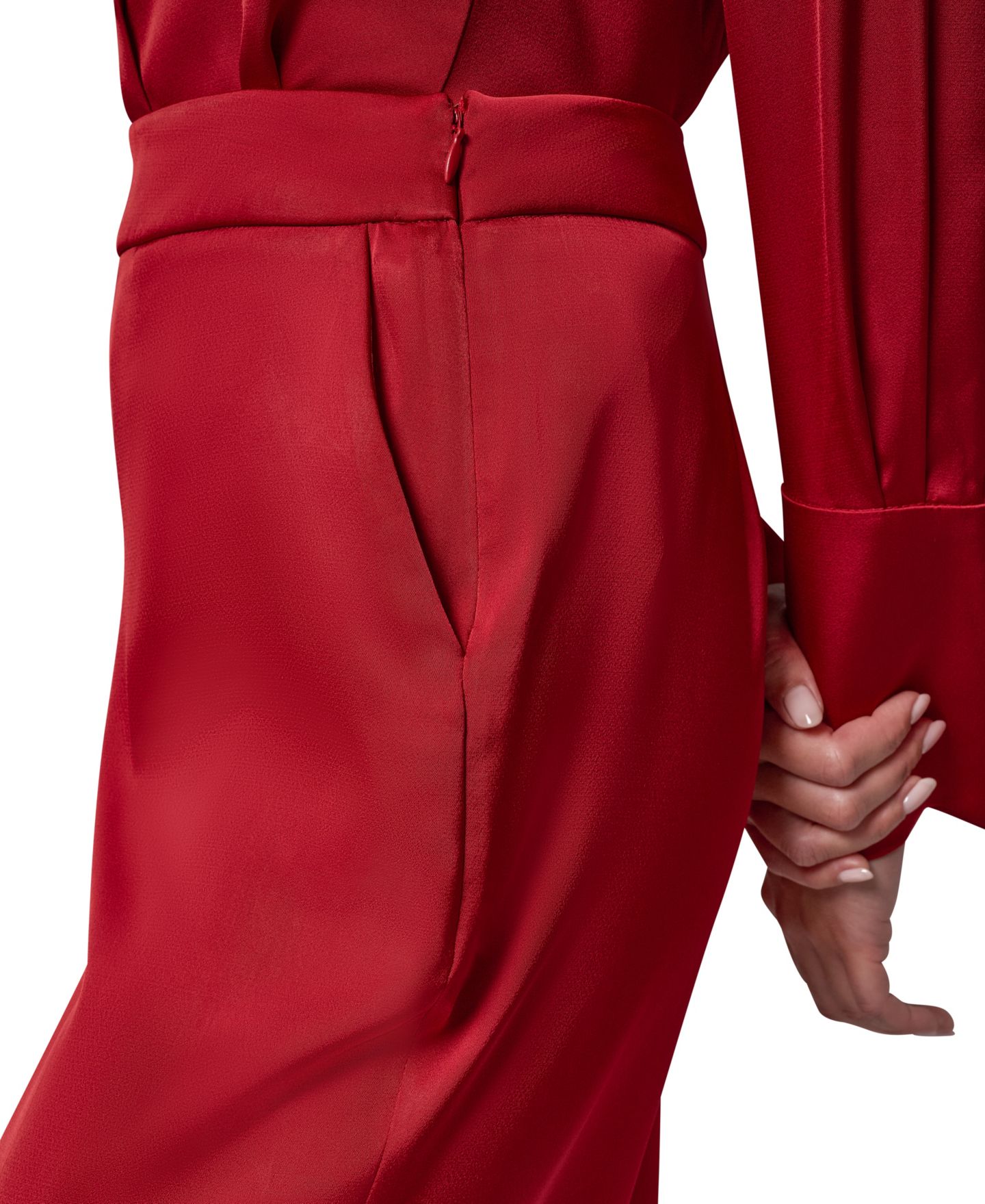 Женские широкие атласные брюки Donna Karan New York с боковой молнией, цвет: Красный бархатный — фото 15