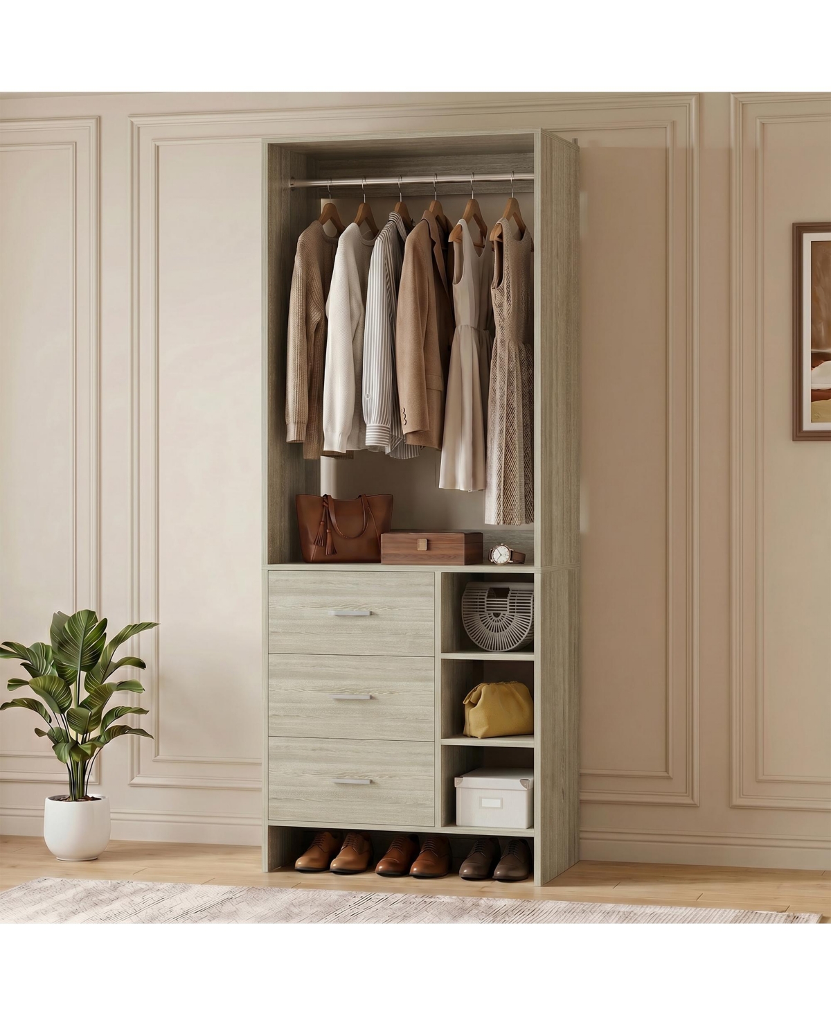 Aheaplus 29.5" Closet Organizer with 3-Drawers, Small Closets Wardrobe for Bedroom