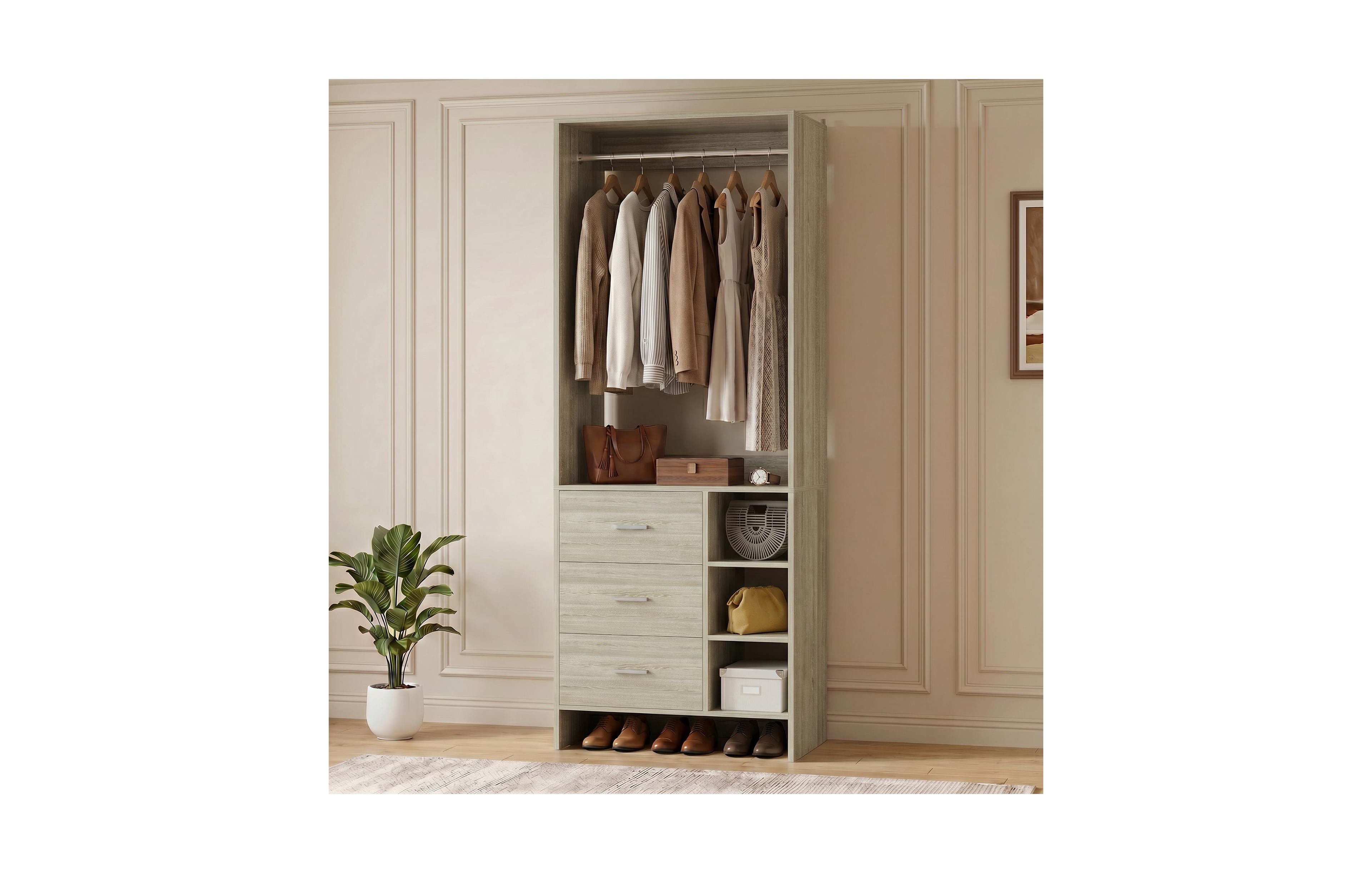 Aheaplus 29.5" Closet Organizer with 3-Drawers, Small Closets Wardrobe for Bedroom