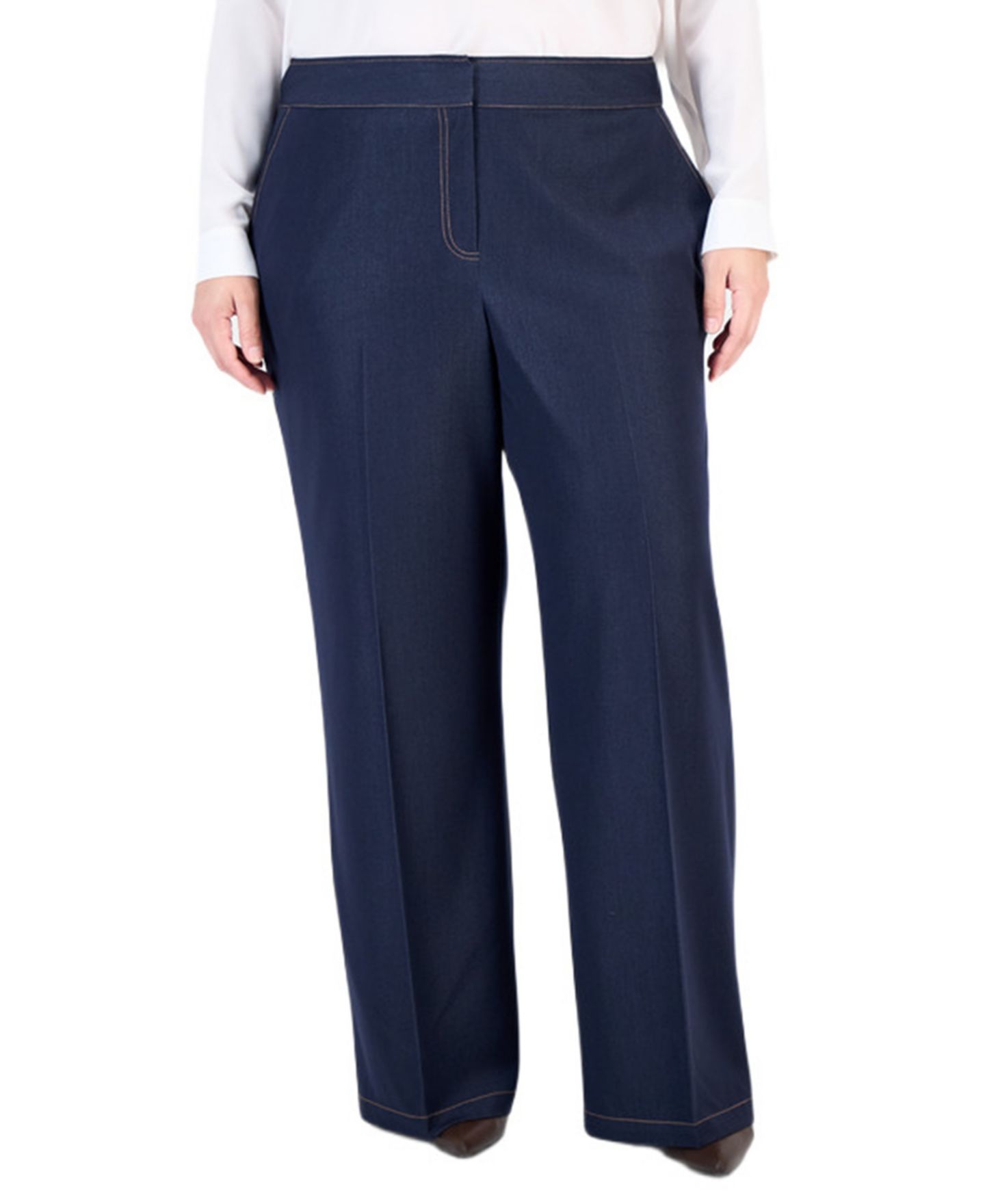 Женские брюки Tahari Plus Size Wide-Leg Mid-Rise, цвет: Тёмный джинсовый — фото 1