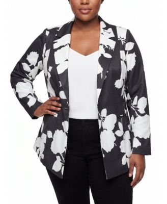 Plus Size Studio Crepe Notch-Collar Long-Sleeve Single-Button Blazer