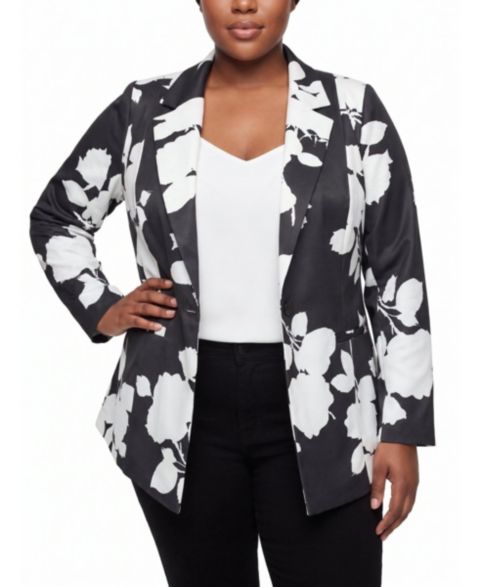 Женский пиджак Torrid Studio Crepe Blazer, цвет: С принтом чёрный
